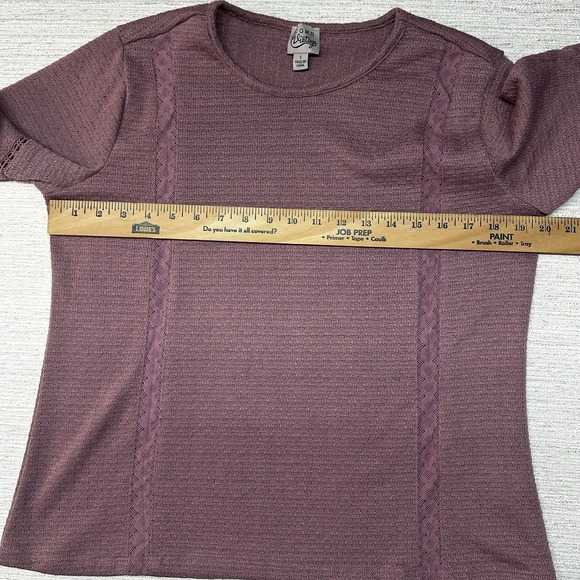 COMO Vintage Crimson Ruffle Short Sleeve Blouse Size Small Stretch Crochet Lace - Picture 8 of 10